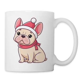 Weihnachtsbulldogge mit Hut und Schal - Tasse - Weiß - Rechts