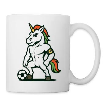 Maskottchen des Unicorn-Fußballkapitäns steht stolz da - Tasse - Weiß - Rechts