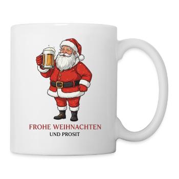 Santa mit Bier – Frohe Weihnachten und Prosit - Tasse - Weiß - Rechts