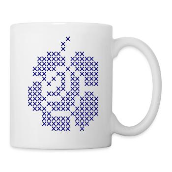 Motif de rose au point de croix bleu - Mug blanc - blanc - Droite