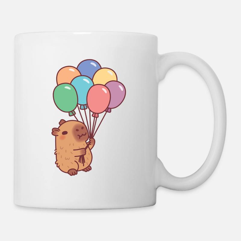 Niedliche Kapybara, die bunte Luftballons hält - Tasse - Weiß
