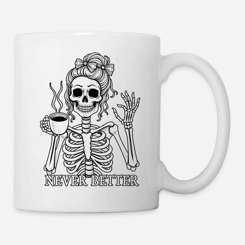 Squelette drôle qui boit du café - Mug blanc - blanc