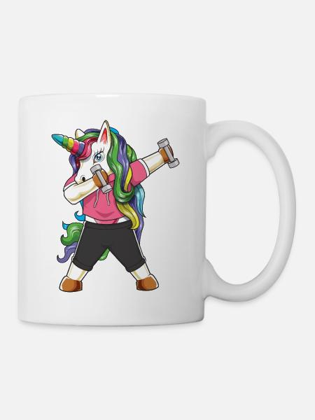 Dabbing Fitness Gym Unicorn Bodybuilder Gewichtheben - Tasse - Weiß