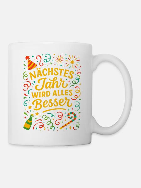 Feuerwerk Silvester Konfetti Glück Neujahr - Tasse - Weiß
