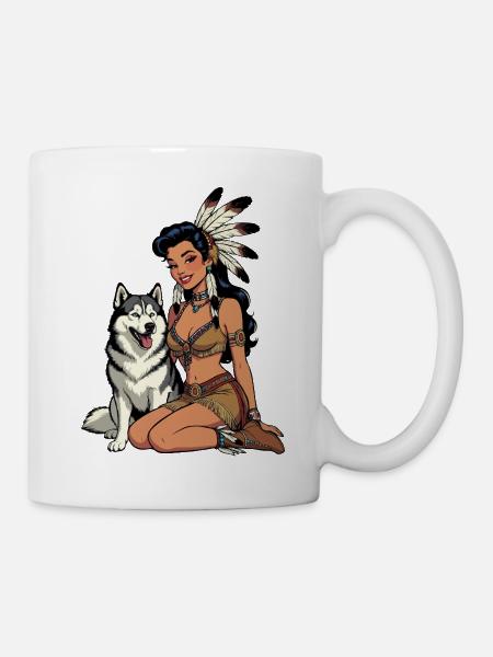 Indische Frau mit Husky-Hund - Tasse - Weiß