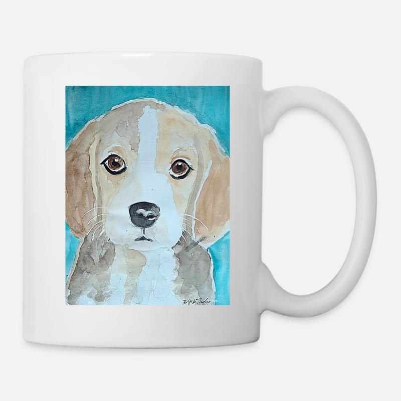 Beagle Welpe,  Aquarell  - Tasse - Weiß