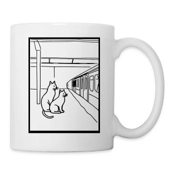 Cats Train Station Waiting Line Art - Mug - white - Right