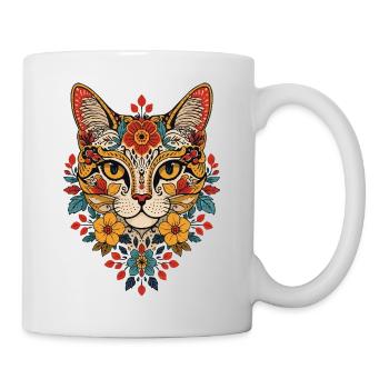 Blumenkatze Kopfdesign floral - Tasse - Weiß - Rechts