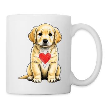 Cuddly Dog with Red Heart - golden retriever - Mug - white - Right