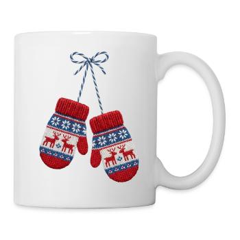 Christmas mittens in embroidered look (printed) - Mug - white - Right