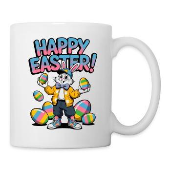 Happy Easter bunny with colorful eggs - Mug - white - Right