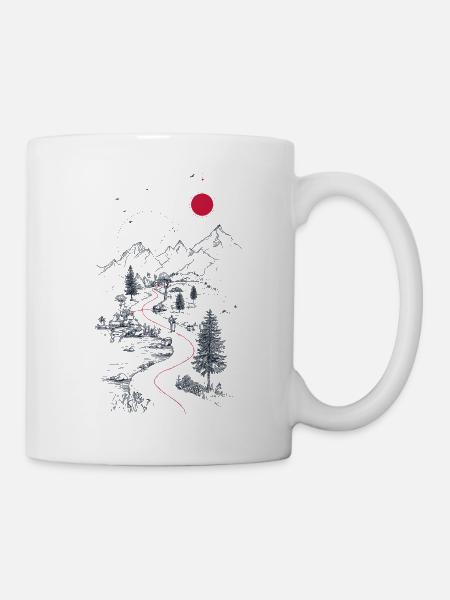Red trail through mountain landscape - Mug - white