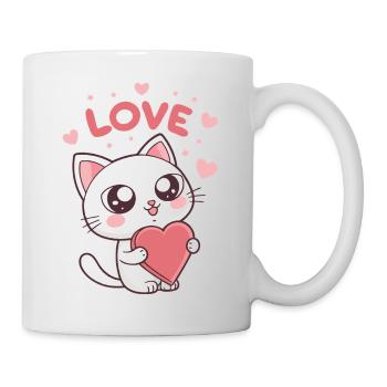 Süßes Katzenherz-Liebes-Kawaii - Tasse - Weiß - Rechts