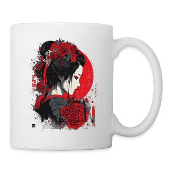 Geisha mit roten Rosen - Tasse - Weiß - Rechts