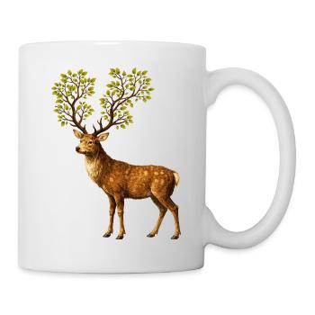 Deer with tree antlers – nature spirit of the forest - Mug - white - Right