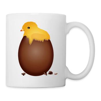 Œuf de Pâques en chocolat avec un petit poussin mignon - Mug blanc - blanc - Droite
