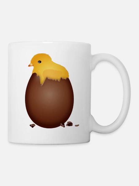 Schokoladen-Osterei mit süßem Küken - Tasse - Weiß
