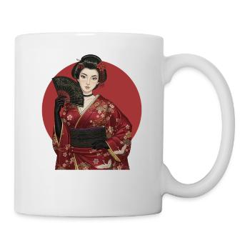 Geisha in red kimono with fan - Mug - white - Right