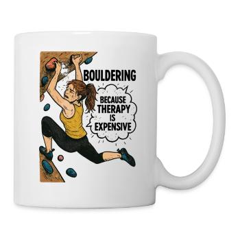 Bouldern statt Therapie – Lustiges Kletter Shirt - Tasse - Weiß - Rechts