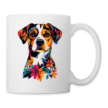 Bunter Hund mit Blumenmustern Hunde Sommeroutfit - Tasse - Weiß - Rechts