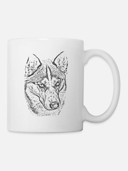 Wolfsblick Graustufen Illustration - Tasse - Weiß