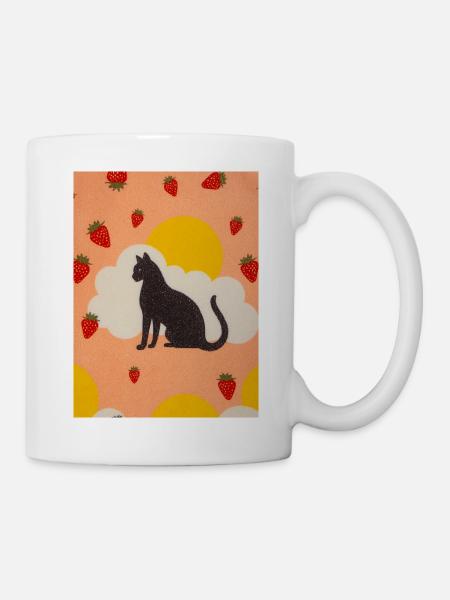 Silhouette d’un chat des nuages sous le soleil fraise - Mug blanc - blanc
