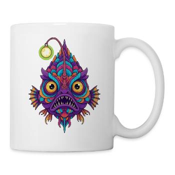 Bunte Laternenfisch-Mandala - Tasse - Weiß - Rechts