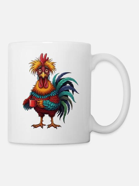 Vivid Rooster with Coffee Cup - Mug - white