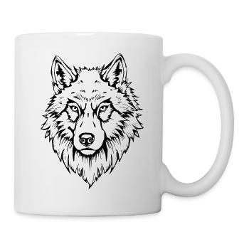 Tête de loup noir face - Mug blanc - blanc - Droite