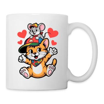 Süße Katze und Maus als beste Freunde - Tasse - Weiß - Rechts