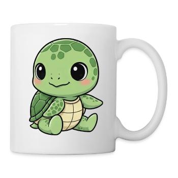 Cute Turtle Cartoon Laughing Joy Water Lily - Mug - white - Right