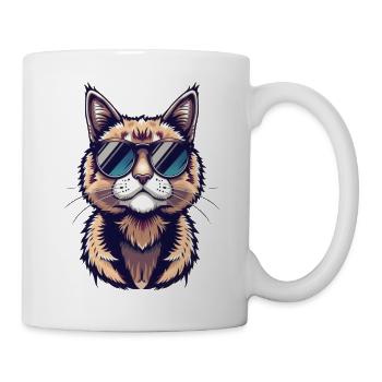 coole Katze mit Sonnenbrille Tigerkatze - Tasse - Weiß - Rechts