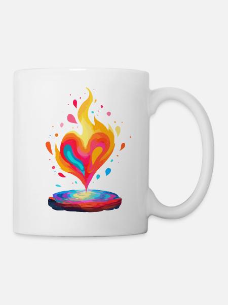 Lebendiges Flammenherz Kunstdruck - Tasse - Weiß