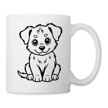 Kuschelhund Linienzeichnung - Tasse - Weiß - Rechts