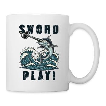 Schwertfisch-Schwertspiel Vintage Humor - Tasse - Weiß - Rechts