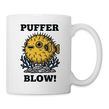 Humor Fisch Kugel Puffer bläst - Tasse - Weiß - Rechts