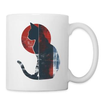 Japanese Sun Cat – Minimalist Asian Art Design - Mug - white - Right