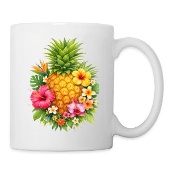 Tropical pineapple with flowers - Mug - white - Right