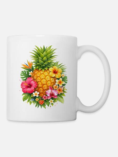 Tropische Ananas mit Blumen - Tasse - Weiß