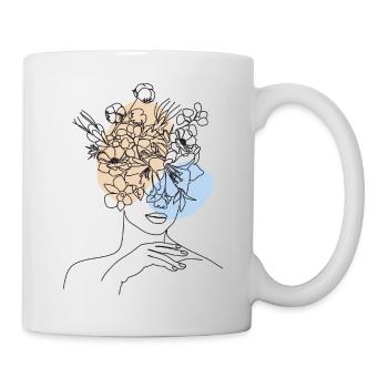 Femme en art de trait aux fleurs minimaliste élégante - Mug blanc - blanc - Droite