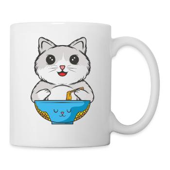 Le chat mange des nouilles - Mug blanc - blanc - Droite