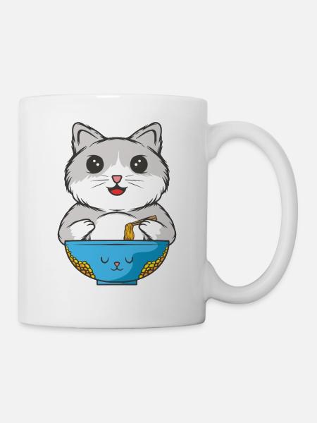 Katze isst Nudeln - Tasse - Weiß
