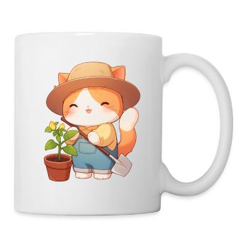 Cute Gardener Cat – Kawaii Kitten in the Garden - Mug - white - Right