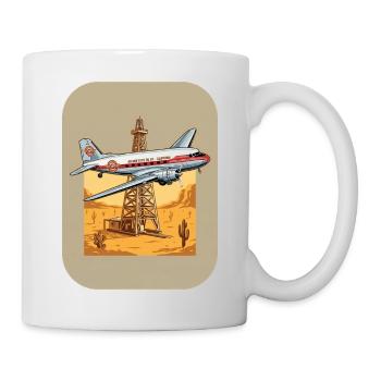 Vintage Flugzeug über Ölplattform Wüste - Tasse - Weiß - Rechts