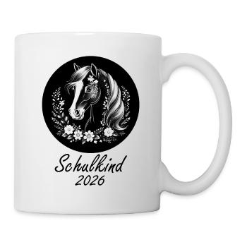 Pony Kreidemotiv schwarz weiß - Schulkind 2026 - Tasse - Weiß - Rechts
