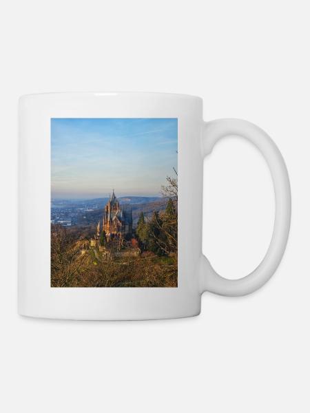 Drachenburg Castle on the slope in the evening light - Mug - white