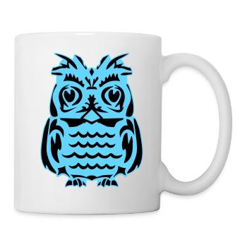 Lichtblaue abstrakte Eule - Tasse - Weiß - Rechts