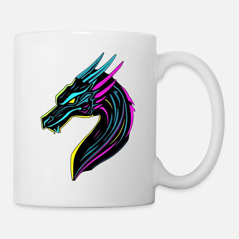Neon Fury - Cyberpunk Style Dragon - Mug blanc - blanc
