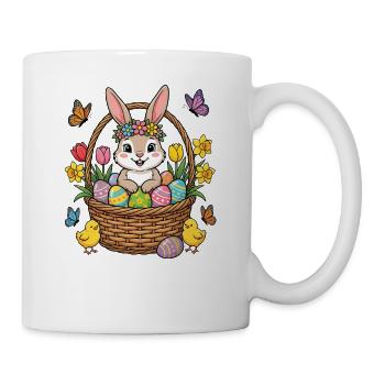 Un lapin de Pâques dans un panier de fleurs – Joyeuses Pâques - Mug blanc - blanc - Droite