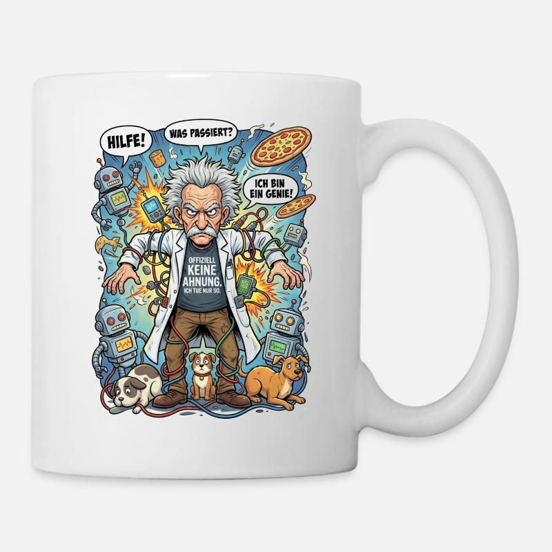 Genie im Chaos: Einstein und Roboter - Tasse - Weiß